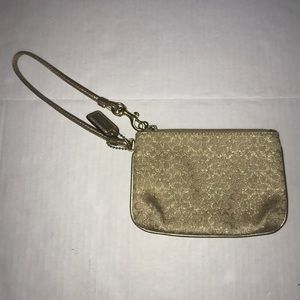 Coach Wristlet Small, Gold Fabric w/ C’s EUC